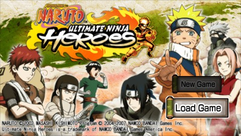 Naruto Ultimate Ninja Heroes title screen for PSP